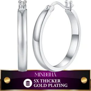 14/18K Gold Plated Hoop Earrings for Women, Hypoallergenic Hoops, Sterling Silver Post Lightweight Huggie Hoops - Durable Non Tarnish Gold Earrings, Sizes 20mm-30mm