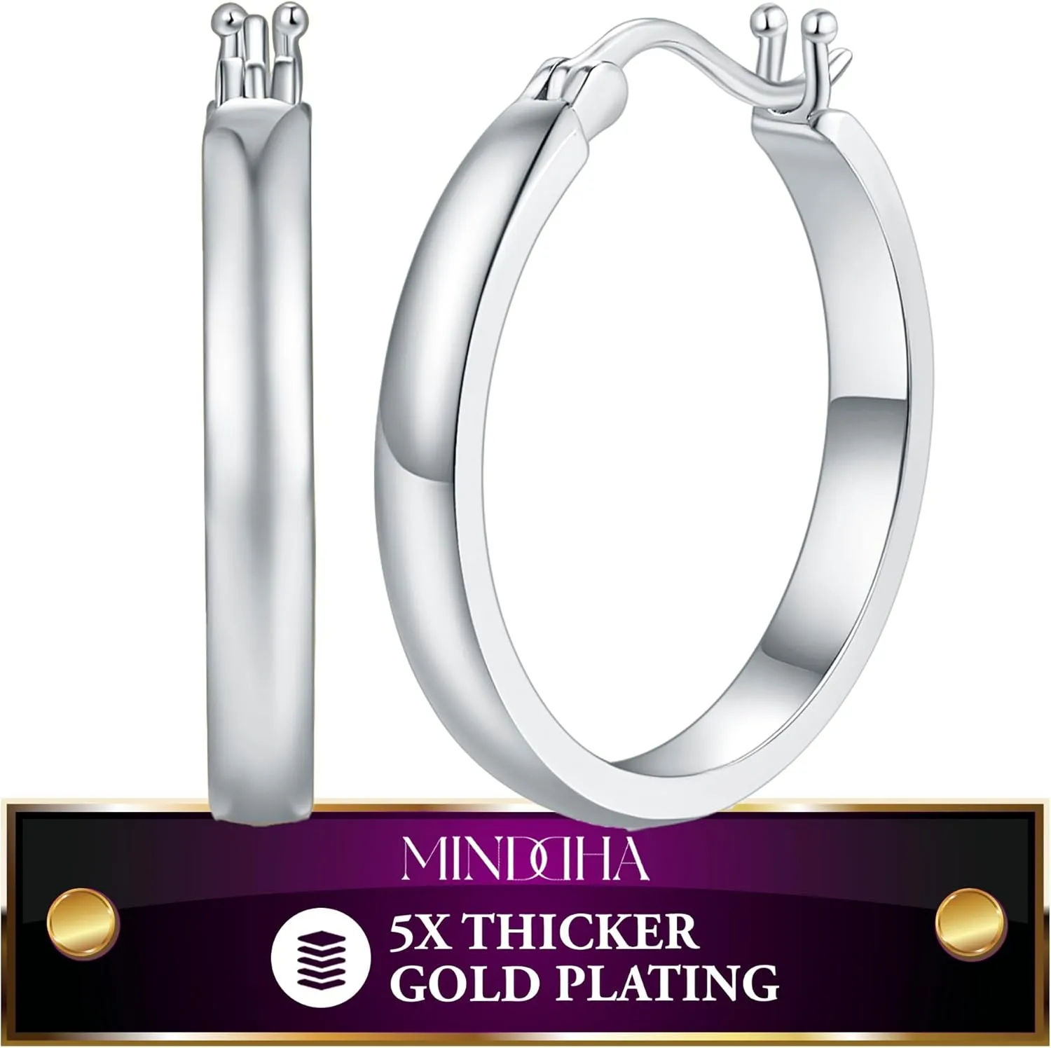 14/18K Gold Plated Hoop Earrings for Women, Hypoallergenic Hoops, Sterling Silver Post Lightweight Huggie Hoops - Durable Non Tarnish Gold Earrings, Sizes 20mm-30mm