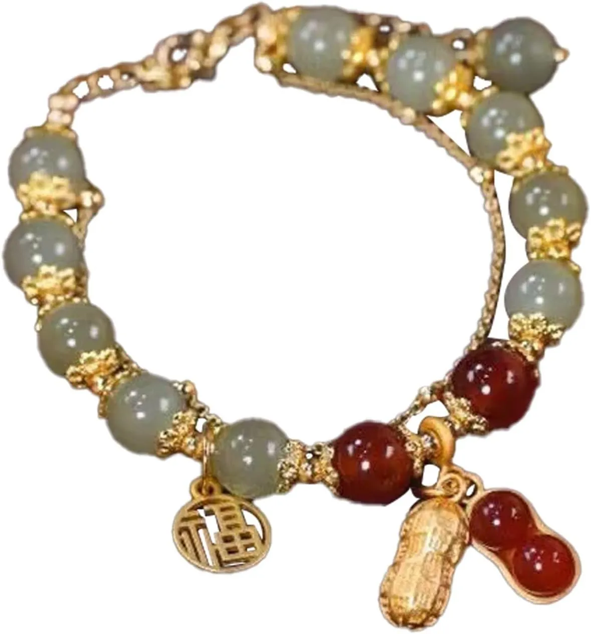 Bracelet Double Chain Jade Imitation Bracelet Retro Elegant Hand Jewelry Female Women Jewelry (B, One Size)
