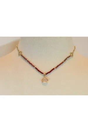 Crystal Beaded Necklace With Taupe Drop