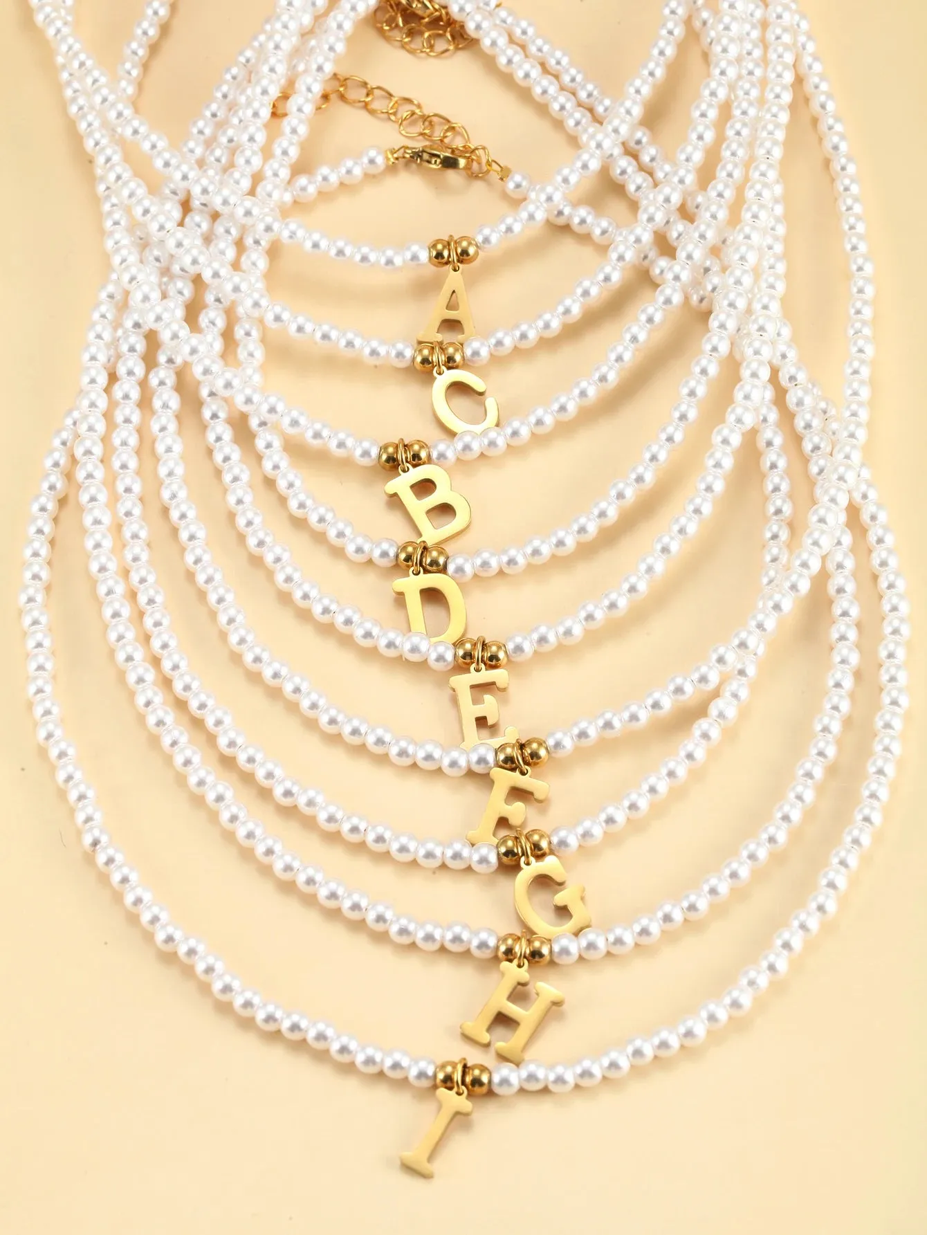 Custom Name Necklace  Stainless Steel Initial Pendant & Simulated Pearls Choker, DIY Adjustable Jewelry for Women