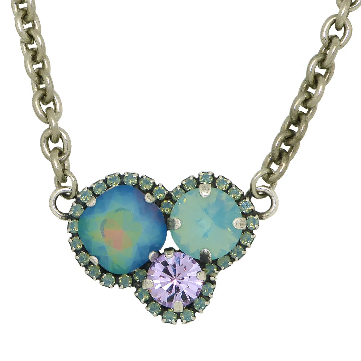 Dorata Handmade Sunset Trio Blue Pacific Opal Violet Pendant Necklace wear with Mariana
