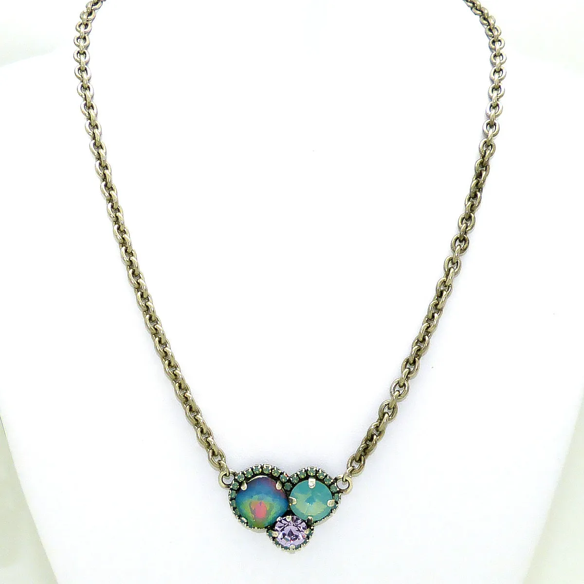 Dorata Handmade Sunset Trio Blue Pacific Opal Violet Pendant Necklace wear with Mariana