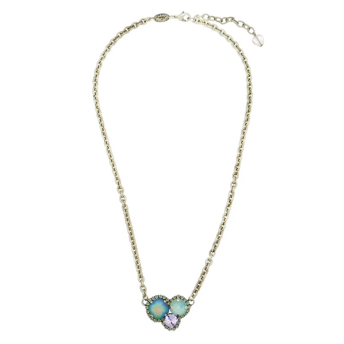 Dorata Handmade Sunset Trio Blue Pacific Opal Violet Pendant Necklace wear with Mariana