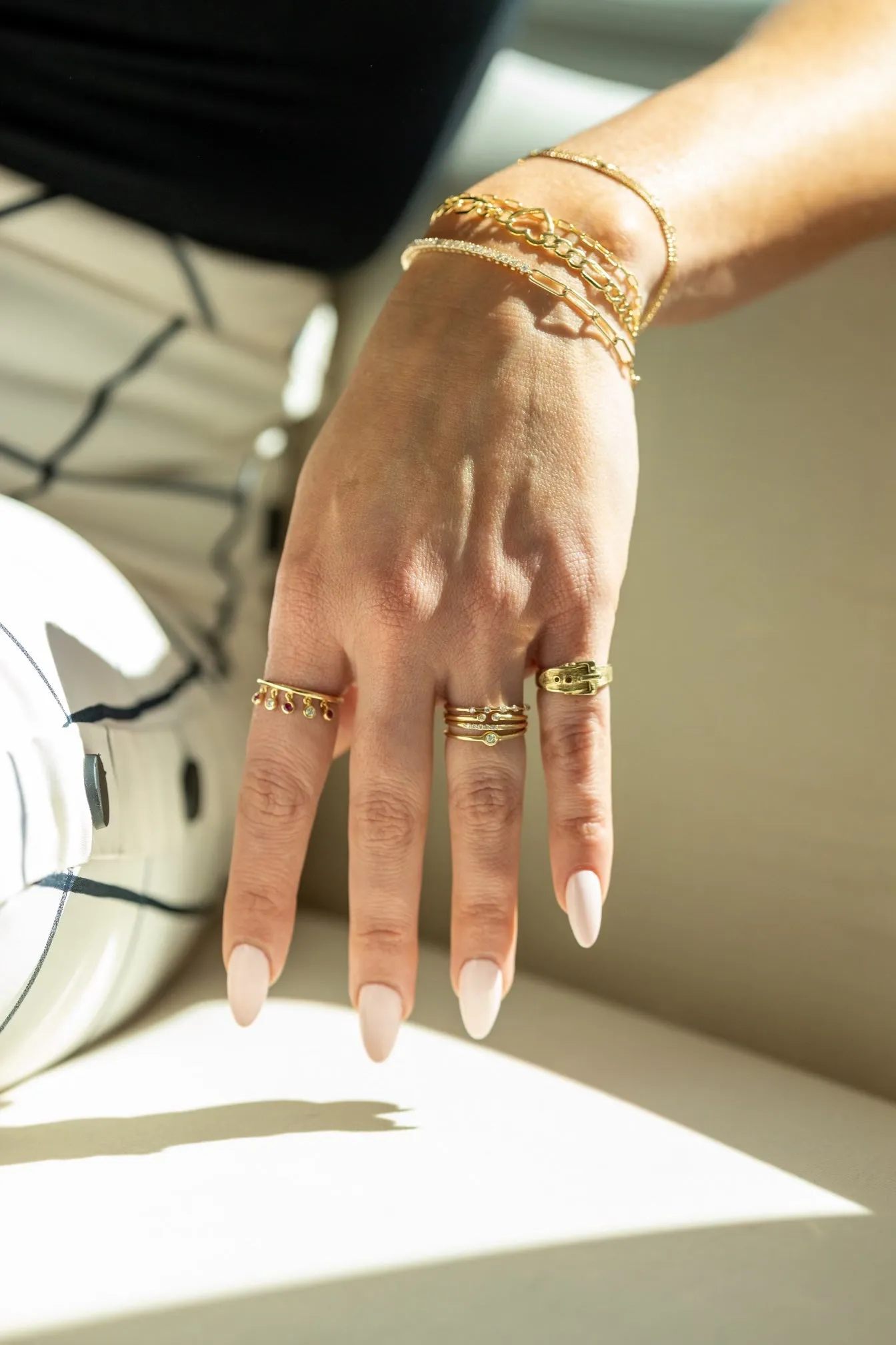 Four diamond bezel gold stackable