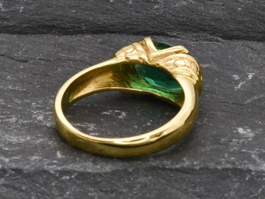 Gold Emerald Ring - Emerald Solitaire Ring - Boho Emerald Band