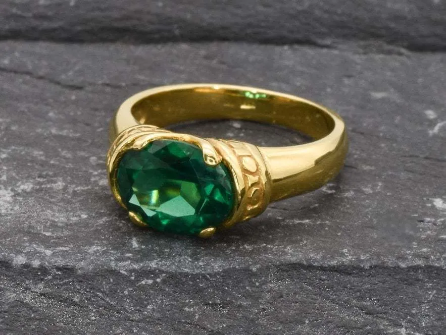 Gold Emerald Ring - Emerald Solitaire Ring - Boho Emerald Band