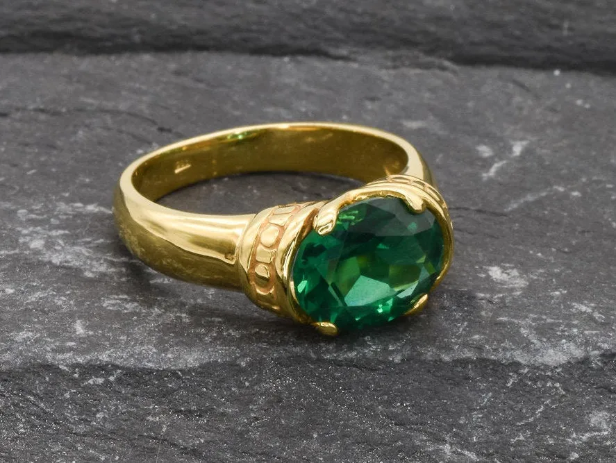 Gold Emerald Ring - Emerald Solitaire Ring - Boho Emerald Band