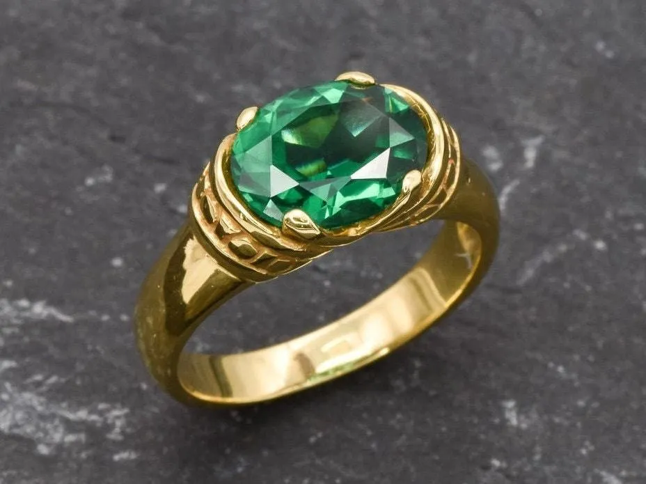 Gold Emerald Ring - Emerald Solitaire Ring - Boho Emerald Band