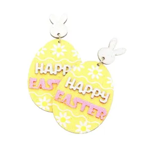HAPPY EASTER Message Easter Bunny Egg Dangle Earrings