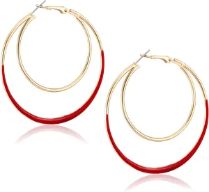 Hoop Earrings for Women Statement Double Circle Earrings Geometric Glazed Layers Oval Drop Dangle Earrings