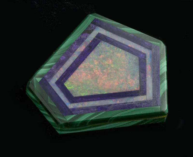 Intarsia Cabochon, opal, sugalite, malachite, kite shaped.  j- pdfn119
