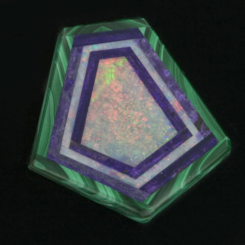 Intarsia Cabochon, opal, sugalite, malachite, kite shaped.  j- pdfn119