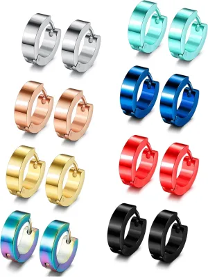 Jstyle 8 Pairs Stainless Steel Small Hoop Earrings for Men Women Huggie Earrings Cool Mens Earrings Set Multicolor Huggie Hoop Earrings Piercing for Men 13MM
