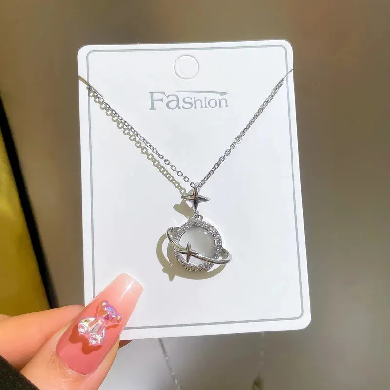 Korean Opal Star Pendant Necklace  Stainless Steel Adjustable Choker, Bridal Jewelry Gift for Women (Wedding, Party, Daily)