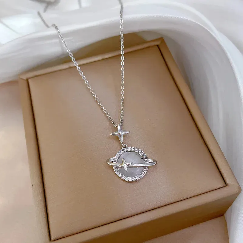 Korean Opal Star Pendant Necklace  Stainless Steel Adjustable Choker, Bridal Jewelry Gift for Women (Wedding, Party, Daily)