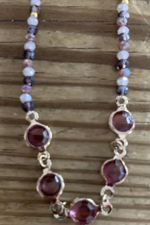 Lavender Semi Precious Crystal Bead Choker Necklace