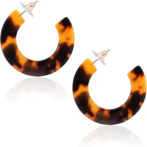Leopard Hoop Earrings - Tortoise Shell Acrylic Resin Earrings