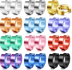 ORAZIO 12 Pairs Stainless Steel Small Hoop Earrings for Women Colorful Mens Earrings Hoop Hinged Huggie Hoop Earrings Piercing Set