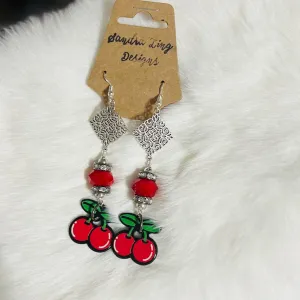 Sandra Ling - Silver Fashion Cherry Dangle Earrings