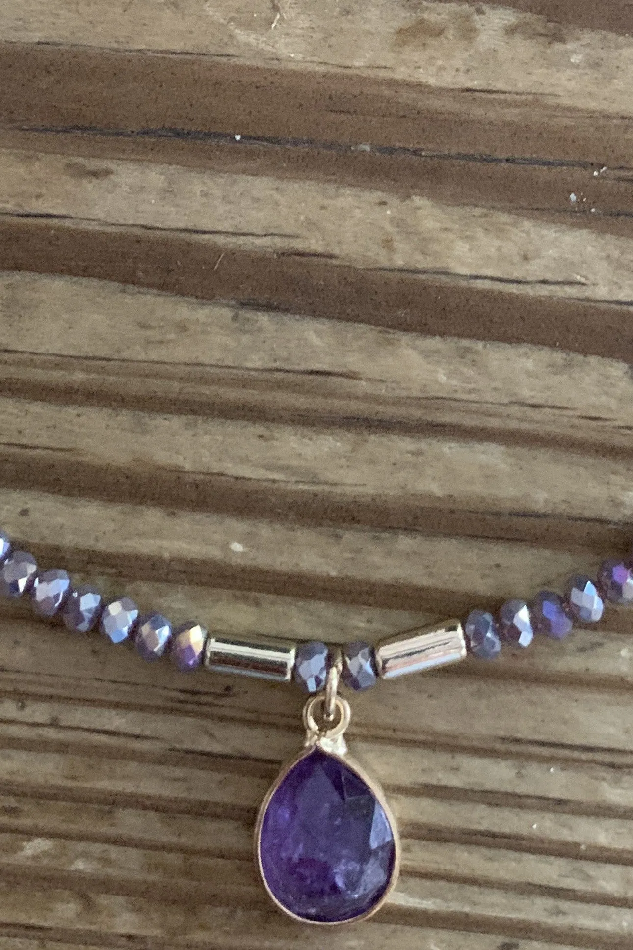Semi Precious Lavender Crystal Beaded Choker With Charm