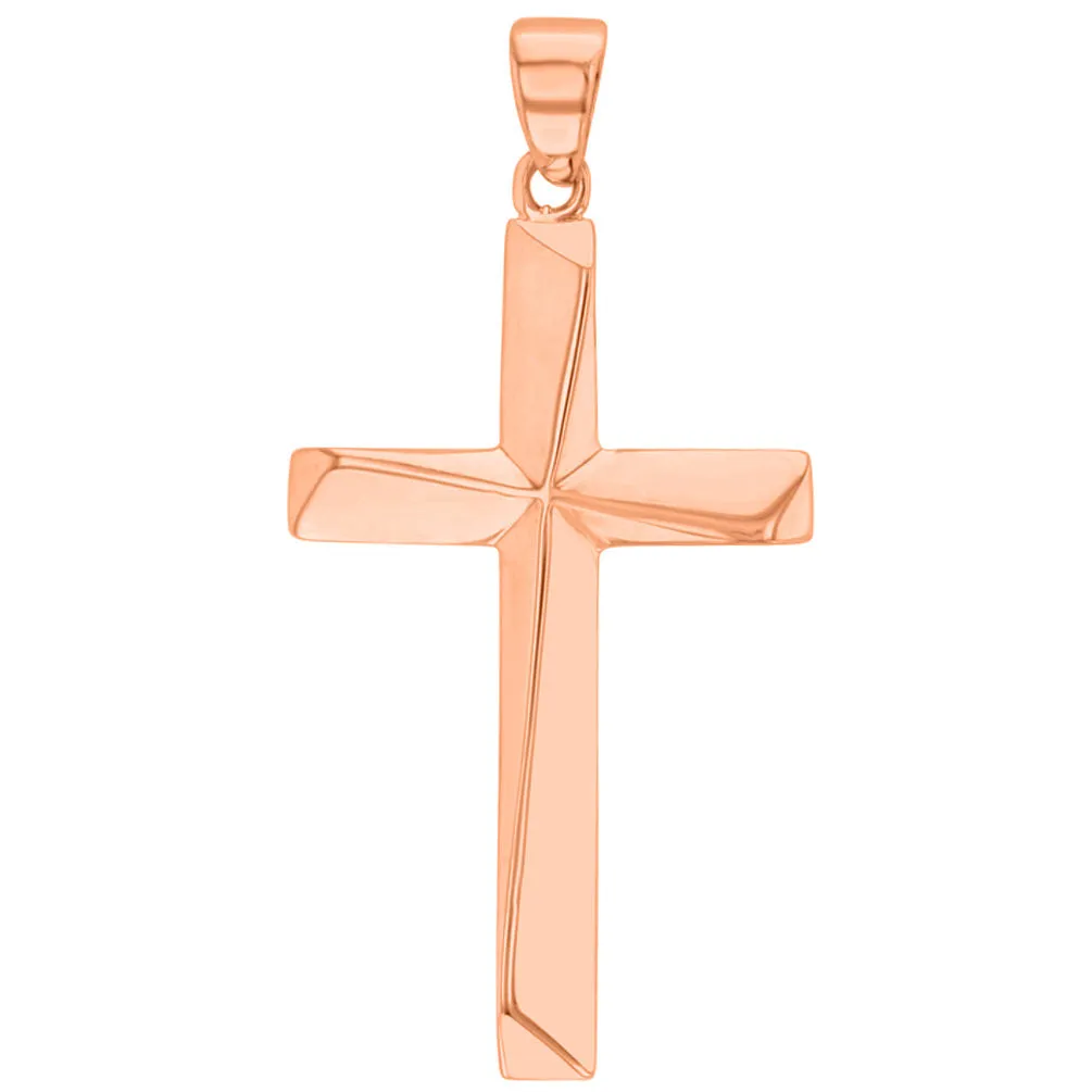 Solid 14K Rose Gold Elegant Religious Plain Cross Pendant