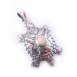 Turtle Opal .925 Sterling Silver Pendant October Birthstone Gift Beach Charm